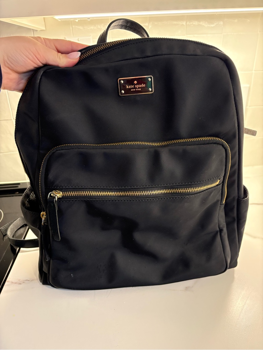 kate spade Black Nylon Backpack with Gold Hardware